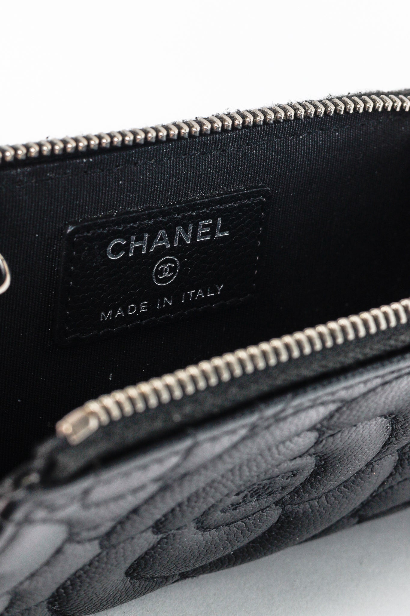 Chanel Black Caviar Leather Camellia-Embossed Key Holder