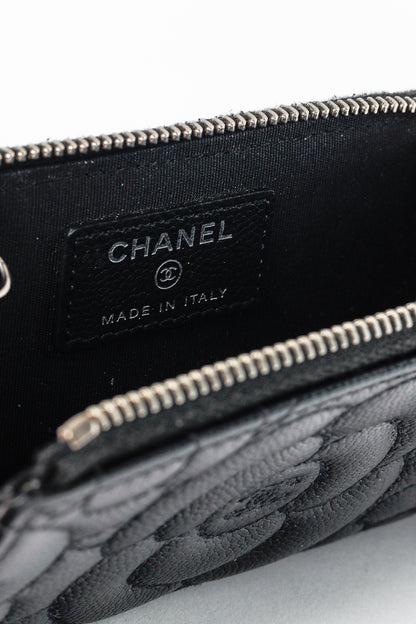 Chanel Black Caviar Leather Camellia-Embossed Key Holder