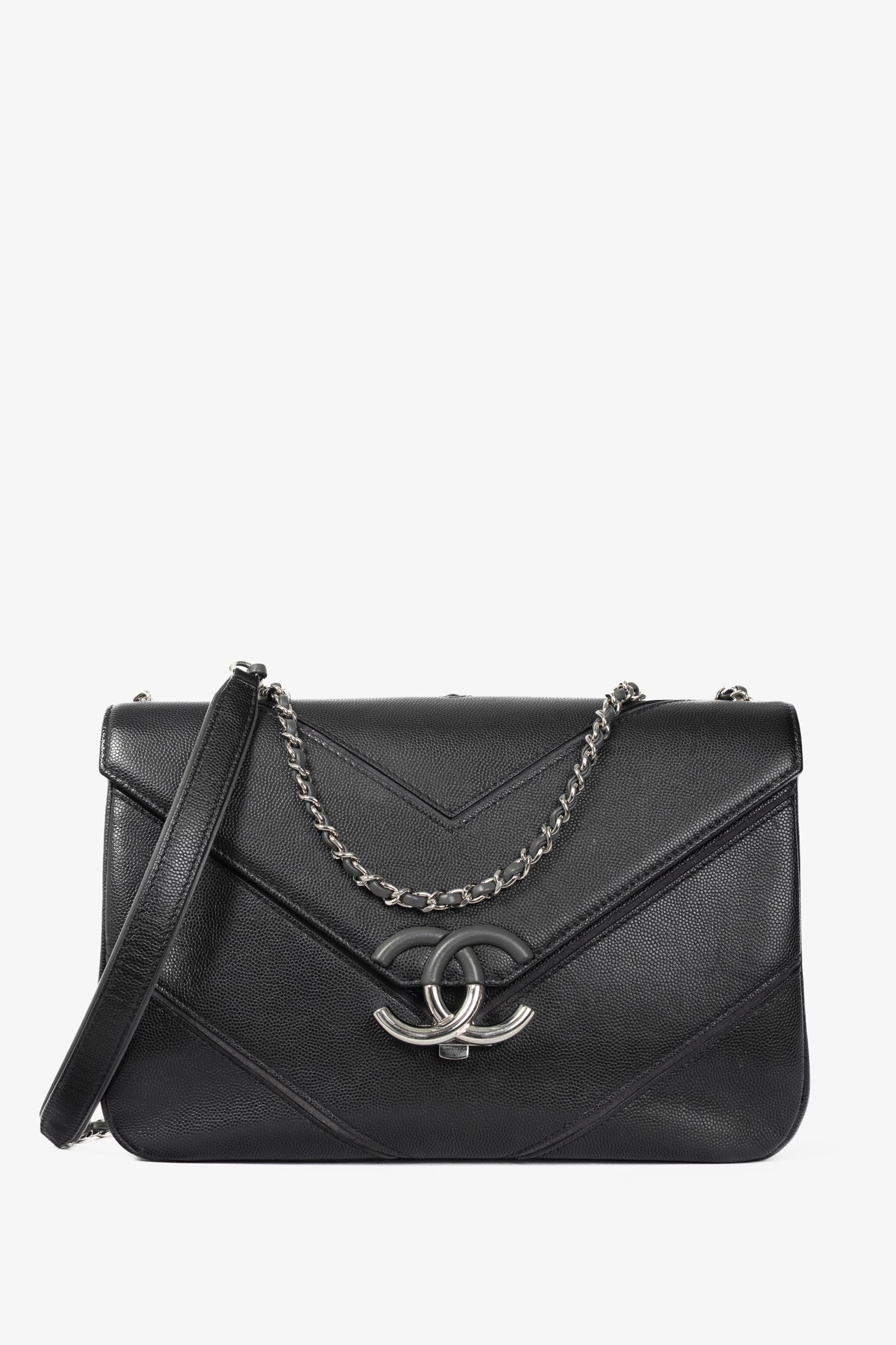 Chanel SS17 Black Caviar Large Chevron Flap Bag