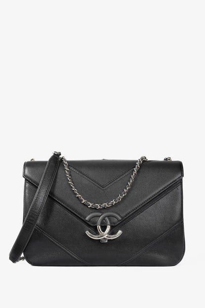Chanel SS17 Black Caviar Large Chevron Flap Bag