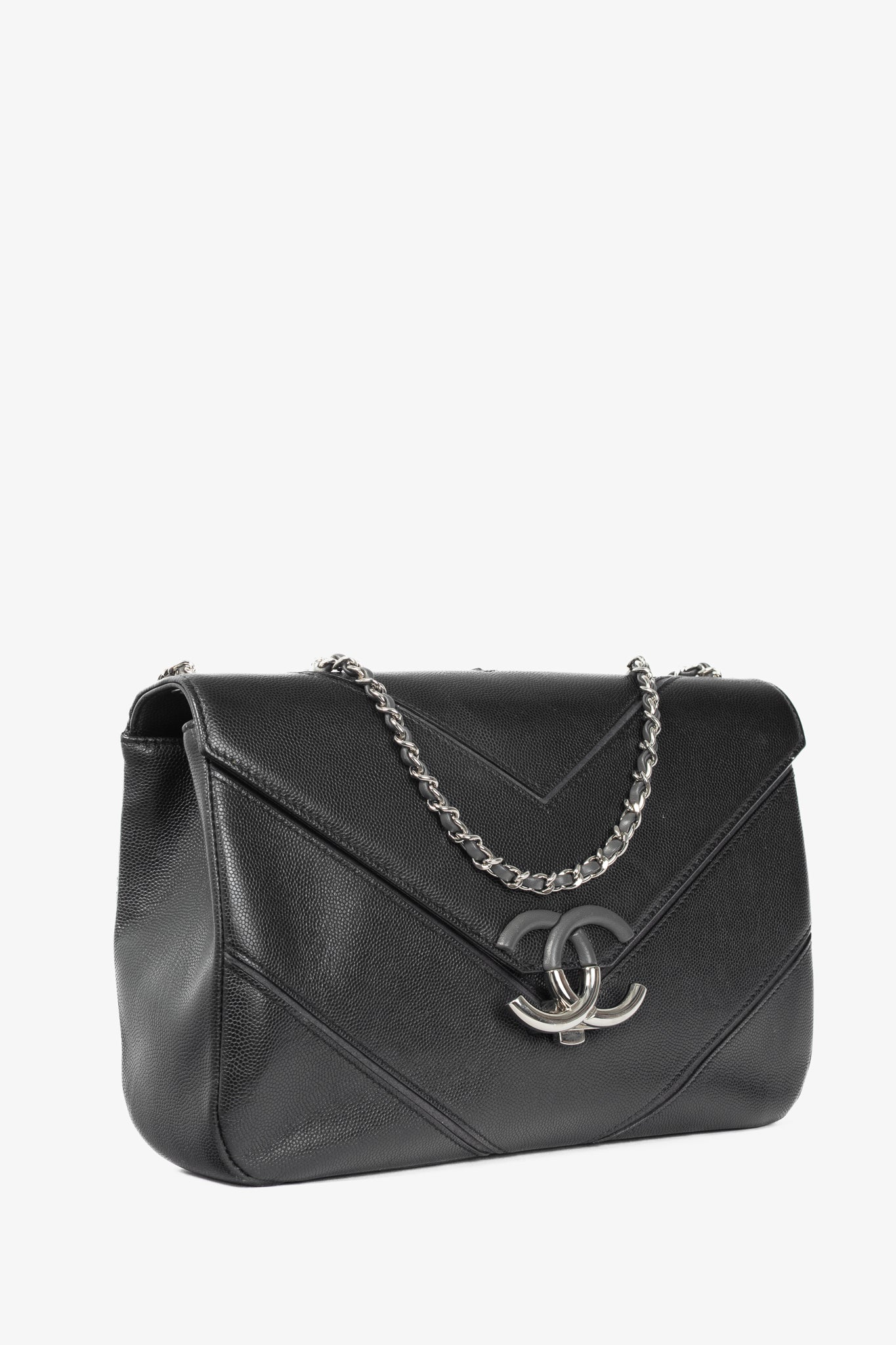 Chanel SS17 Black Caviar Large Chevron Flap Bag