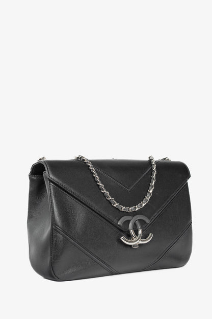 Chanel SS17 Black Caviar Large Chevron Flap Bag