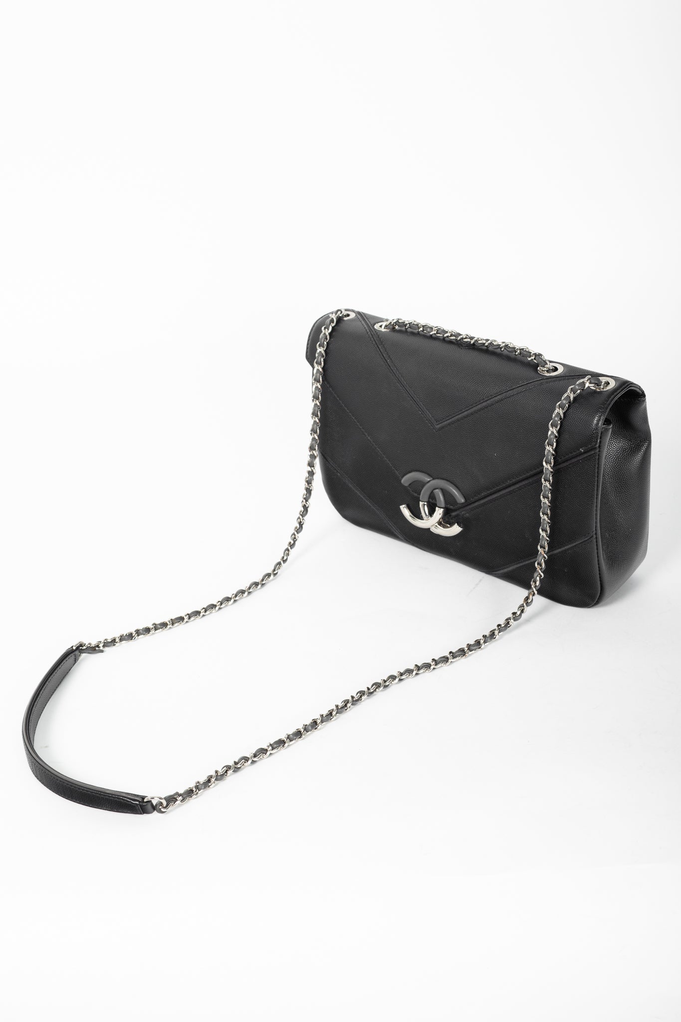 Chanel SS17 Black Caviar Large Chevron Flap Bag