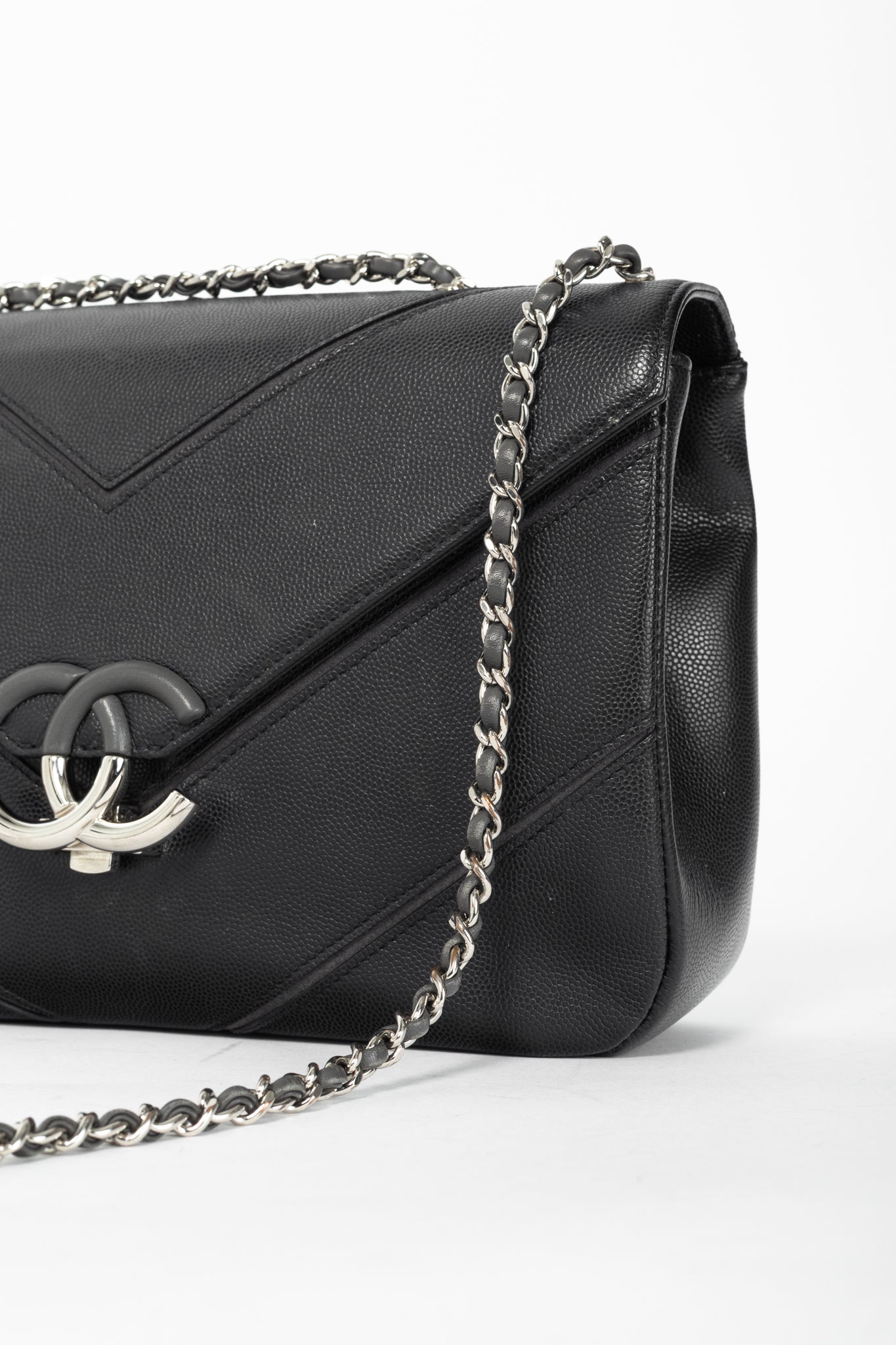 Chanel SS17 Black Caviar Large Chevron Flap Bag
