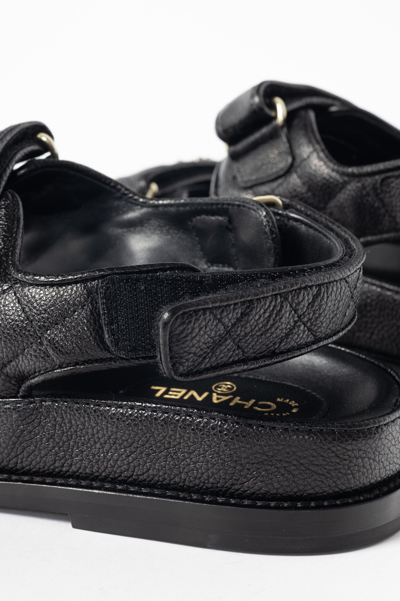 Chanel Black Caviar Quilted CC Dad Sandals