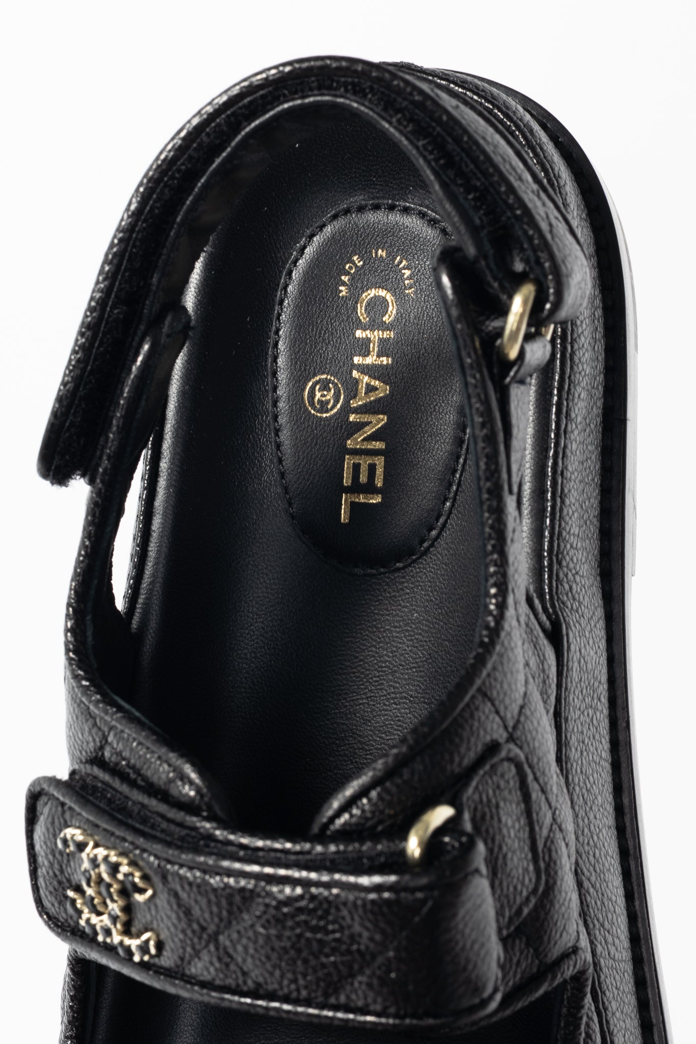 Chanel Black Caviar Quilted CC Dad Sandals