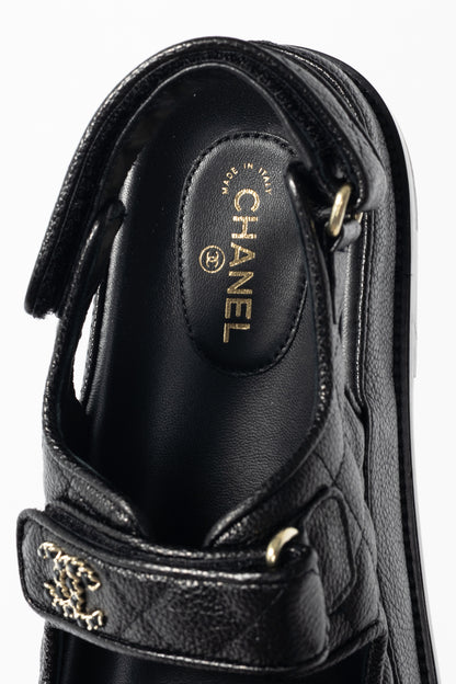 Chanel Black Caviar Quilted CC Dad Sandals
