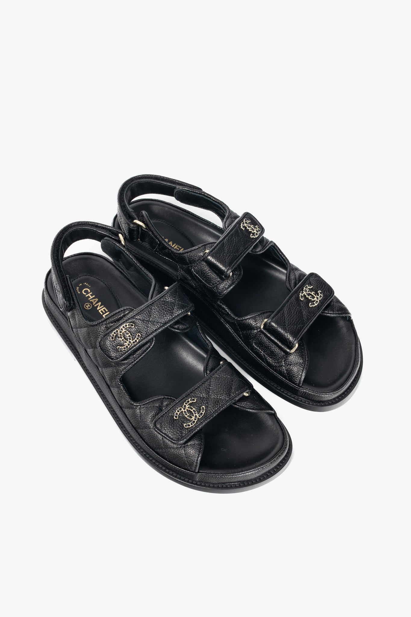 Chanel Black Caviar Quilted CC Dad Sandals
