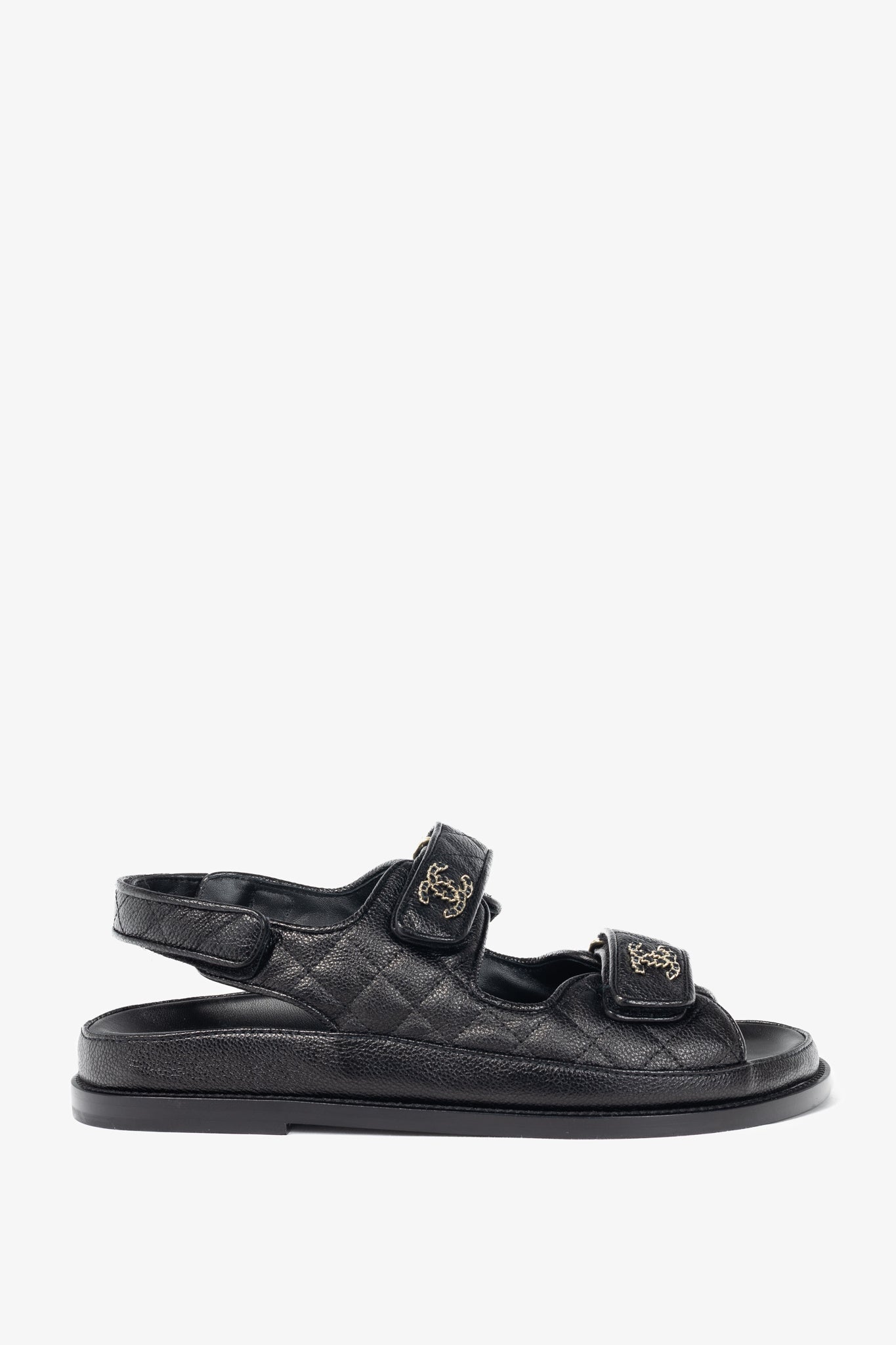 Chanel Black Caviar Quilted CC Dad Sandals