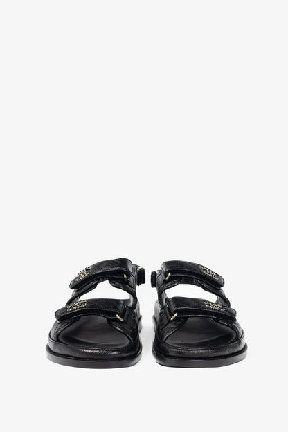 Chanel Black Caviar Quilted CC Dad Sandals