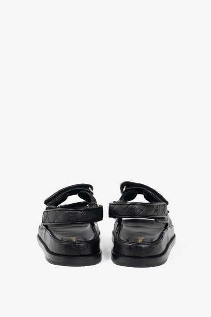Chanel Black Caviar Quilted CC Dad Sandals