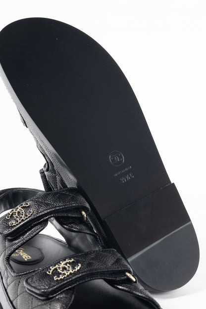 Chanel Black Caviar Quilted CC Dad Sandals