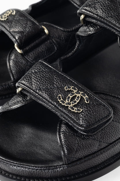 Chanel Black Caviar Quilted CC Dad Sandals