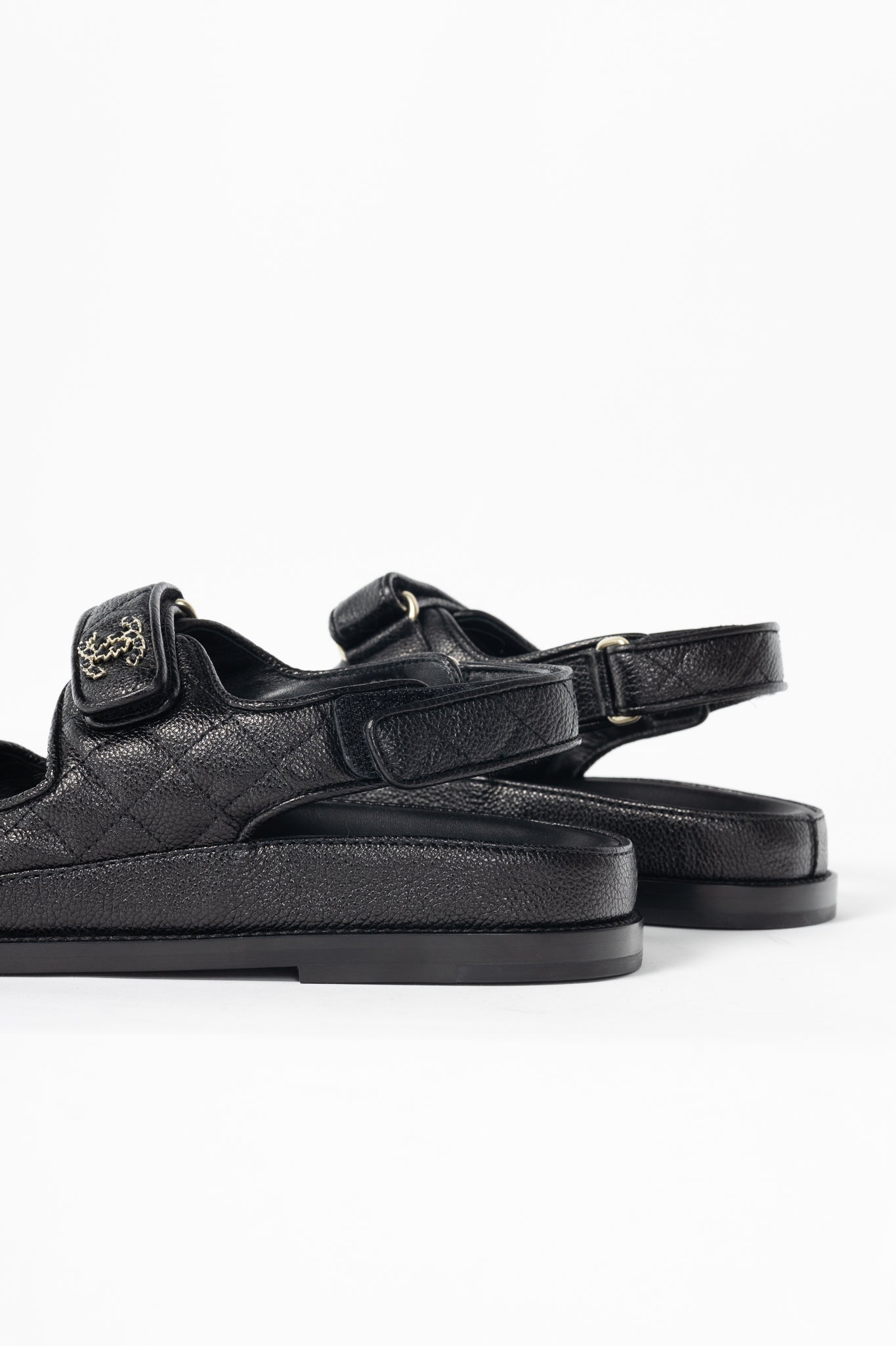 Chanel Black Caviar Quilted CC Dad Sandals