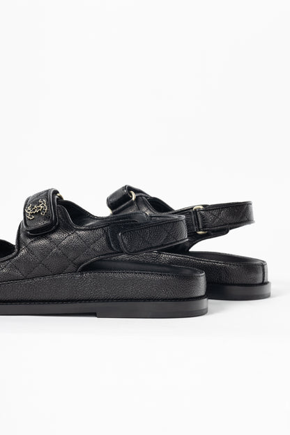 Chanel Black Caviar Quilted CC Dad Sandals