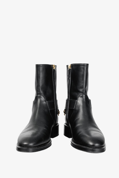 Chanel 22A Black Calfskin & Metal CC Chainlink Moto Boots