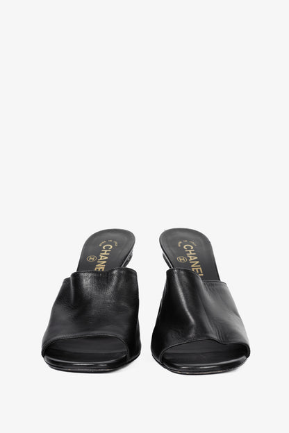 Chanel Black Leather Pearl-Embellished Heeled Mules