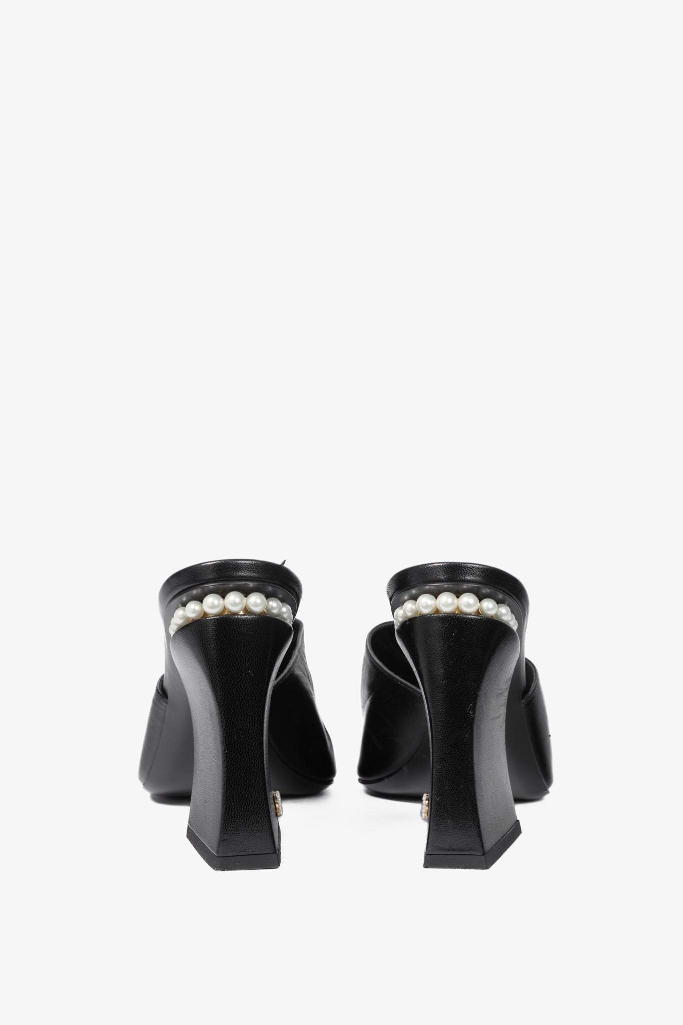 Chanel Black Leather Pearl-Embellished Heeled Mules