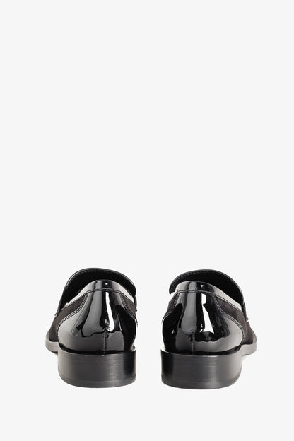 Chanel 22K Black Patent and Suede Crystal-CC Loafers