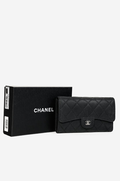 Chanel 13S Noir Caviar Classic Quilted Flap Portefeuille Wallet