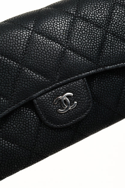 Chanel 13S Noir Caviar Classic Quilted Flap Portefeuille Wallet