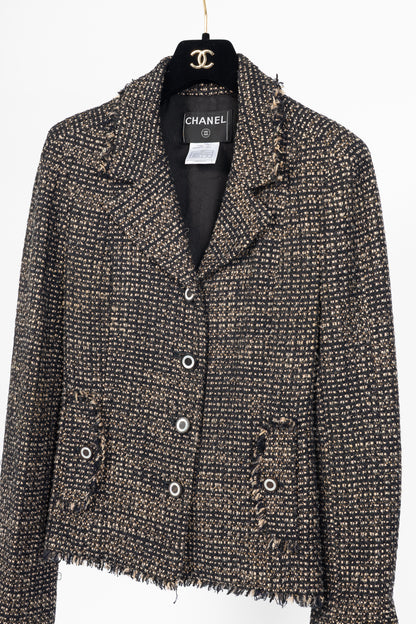 Chanel 03A Brown Wool-Blend Tweed Buttoned Blazer