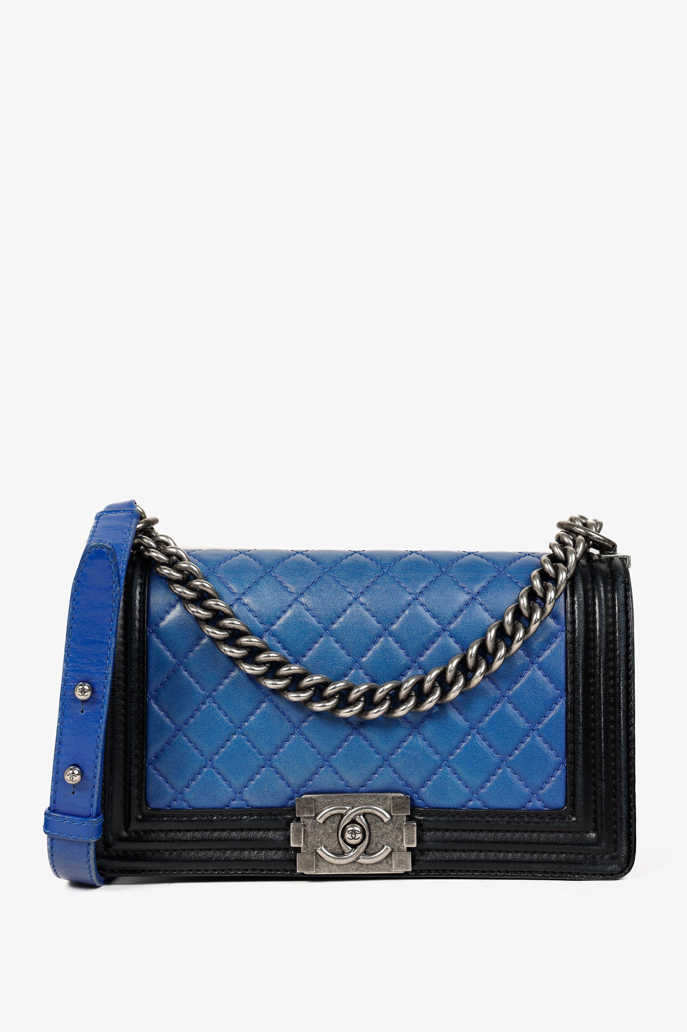 Chanel Medium Boy Blue Bicolour Quilted Flap Shoulder Bag