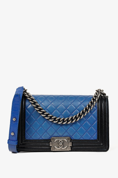 Chanel Medium Boy Blue Bicolour Quilted Flap Shoulder Bag