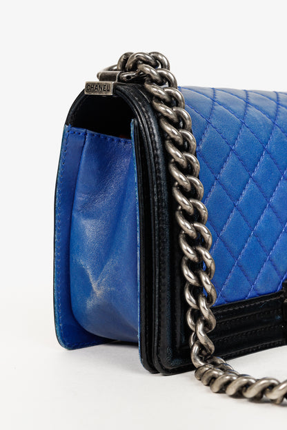 Chanel Medium Boy Blue Bicolour Quilted Flap Shoulder Bag