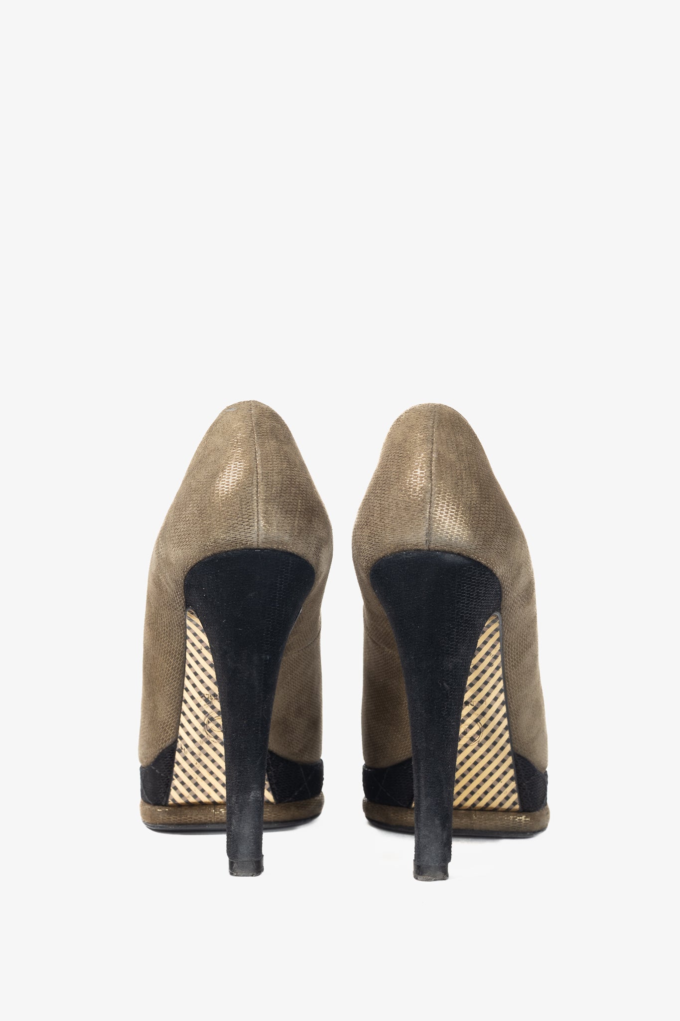 Chanel 12A Khaki & Noir Suede Cap-Toe Pumps