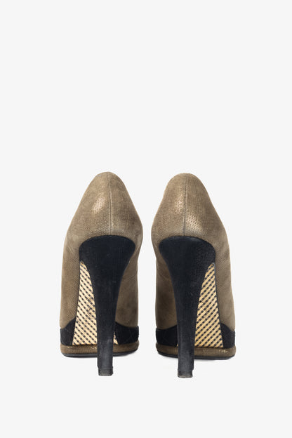 Chanel 12A Khaki & Noir Suede Cap-Toe Pumps
