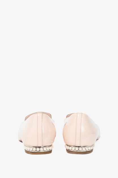 Chanel 16C Pink Patent Leather Pearl-Heel CC Loafers