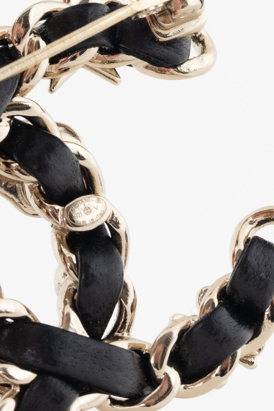 Chanel Black Leather Embellished CC-Logo Brooch