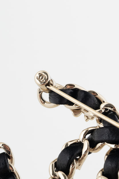 Chanel Black Leather Embellished CC-Logo Brooch