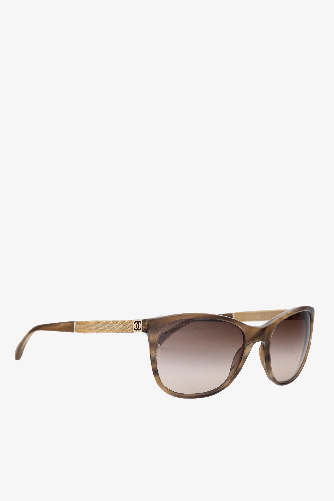Chanel 5185 Brown Tortoiseshell Grosgrain-Temple Cat-Eye Sunglasses