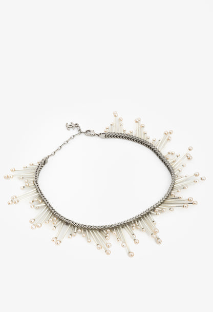 Chanel 98P Silver-Tone Faux-Pearl-Embellished Chain Choker Necklace