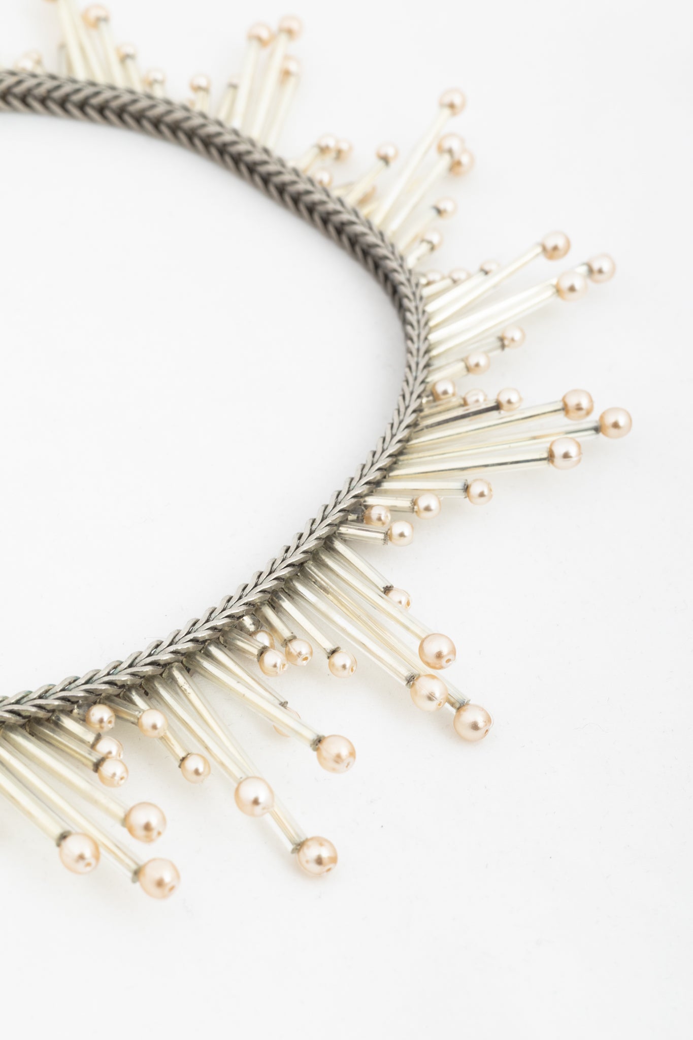 Chanel 98P Silver-Tone Faux-Pearl-Embellished Chain Choker Necklace