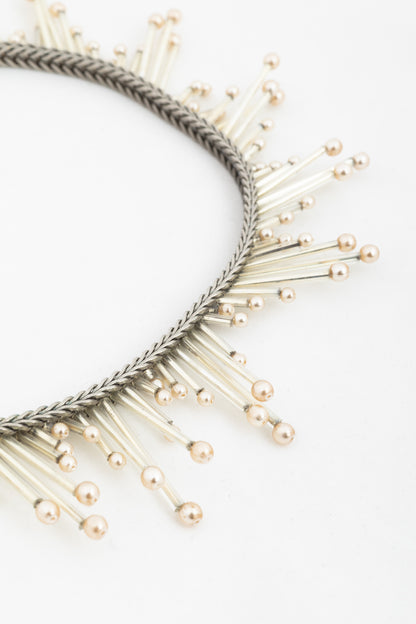 Chanel 98P Silver-Tone Faux-Pearl-Embellished Chain Choker Necklace