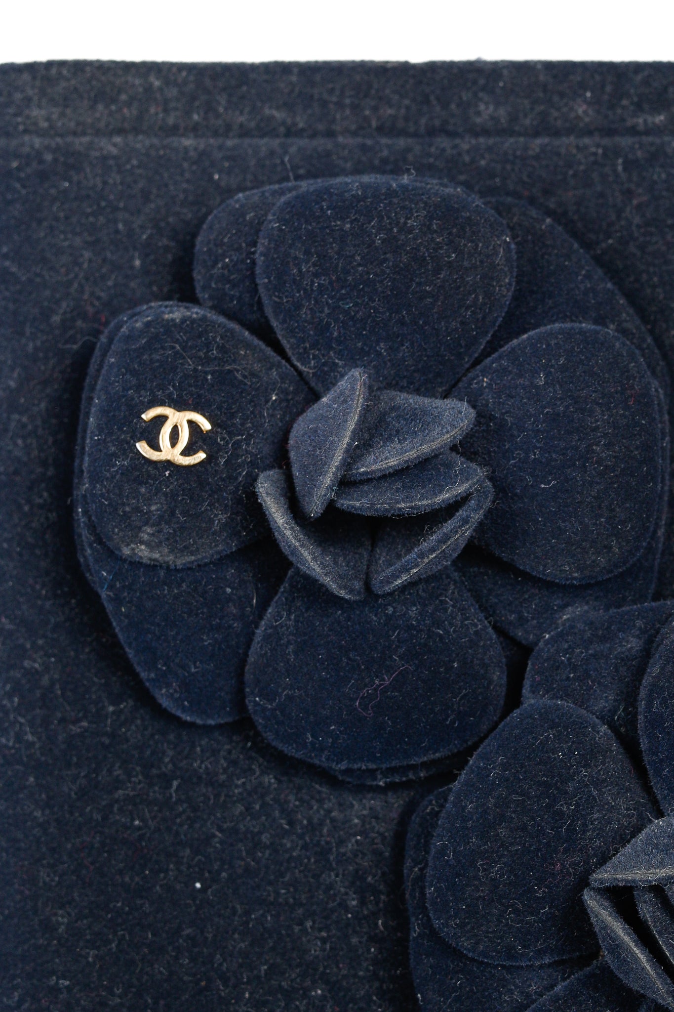Chanel 11A Navy Velvet Camellia Rubber Rain Boots