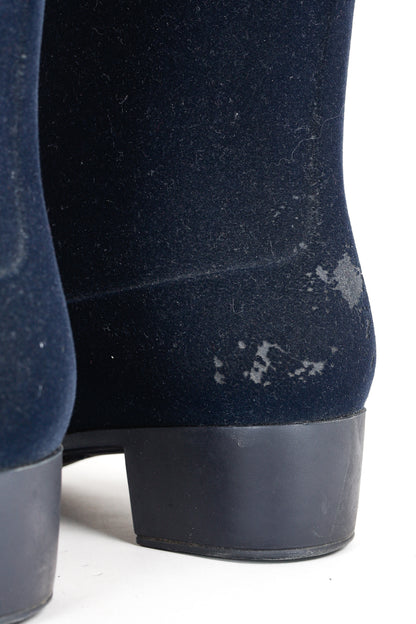 Chanel 11A Navy Velvet Camellia Rubber Rain Boots