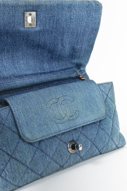 Chanel 15P Blue Denim Fringe CC Medium Flap Bag