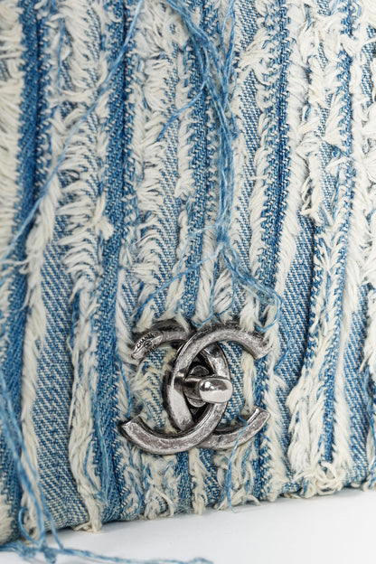Chanel 15P Blue Denim Fringe CC Medium Flap Bag