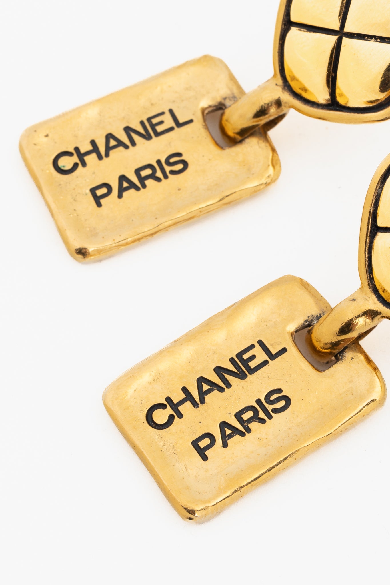 Chanel 24k-Gold Plated Quilted Clip-On Drop Earrings