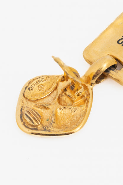 Chanel 24k-Gold Plated Quilted Clip-On Drop Earrings