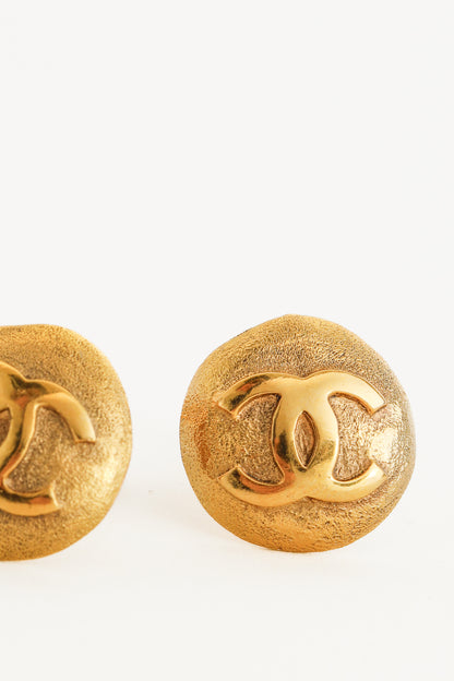 Chanel Gold-Tone Round Interlocking CC Clip-On Earrings