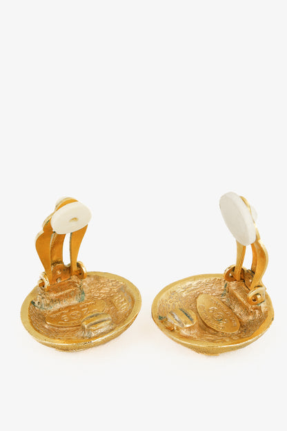 Chanel Gold-Tone Round Interlocking CC Clip-On Earrings