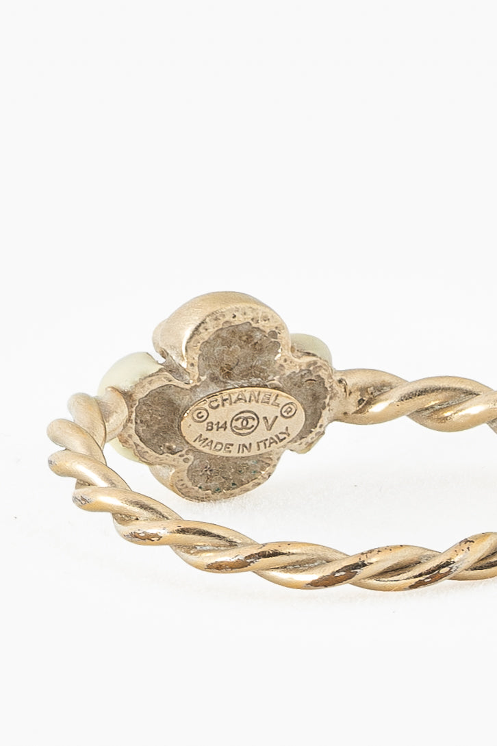Chanel Gold-Tone Camellia Braided Ring