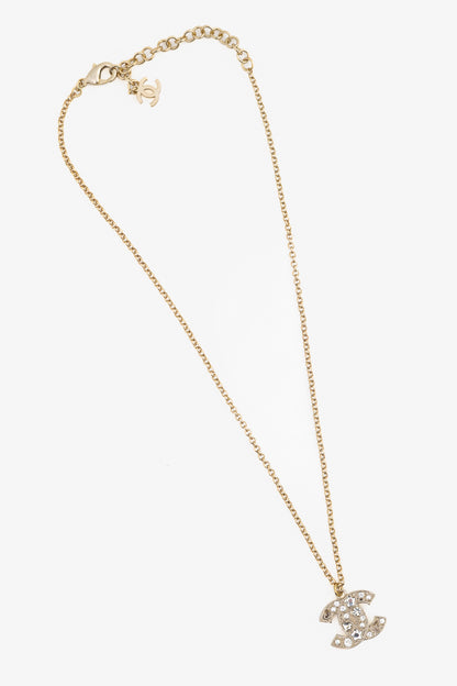 Chanel P25 Light-Gold-Tone Crystal & Pearl CC Logo Necklace