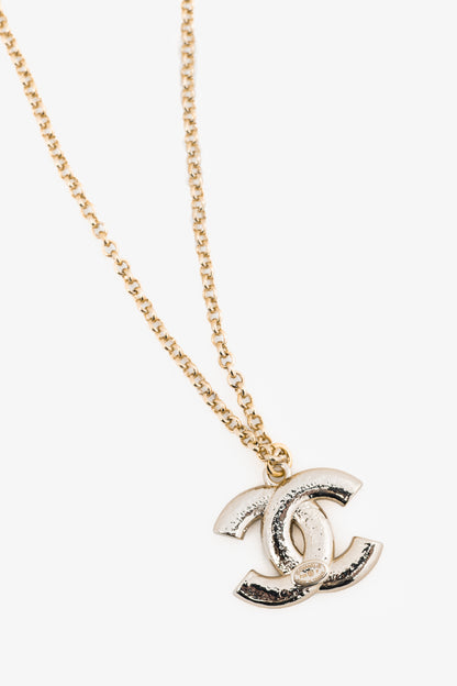 Chanel P25 Light-Gold-Tone Crystal & Pearl CC Logo Necklace