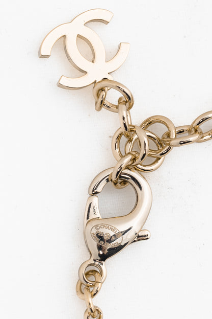 Chanel P25 Light-Gold-Tone Crystal & Pearl CC Logo Necklace